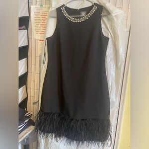 Vince Camuto Black Dress with Feather Hem